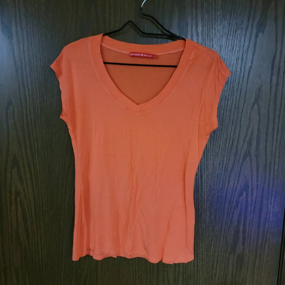 Tangerine Orange Krimson Klover  V Neck Tee Size Small